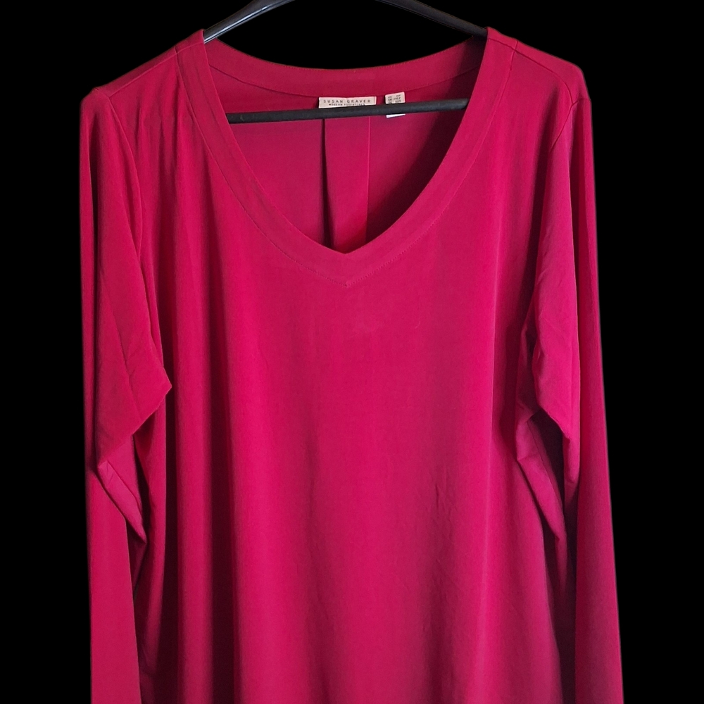 Susan Graver Women's Fuchsia Long Sleeve Top V Neck 1X